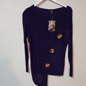 MARBLE Rich Purple Long Sleeve Top with Bold Button Design
